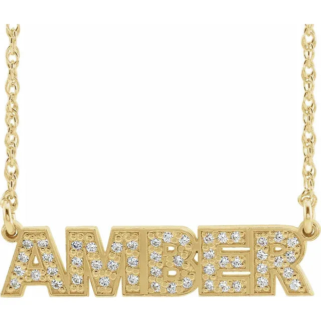 Diamond Accented Block Nameplate Necklace (EMAIL TO ORDER)