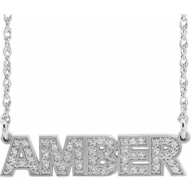 Diamond Accented Block Nameplate Necklace (EMAIL TO ORDER)
