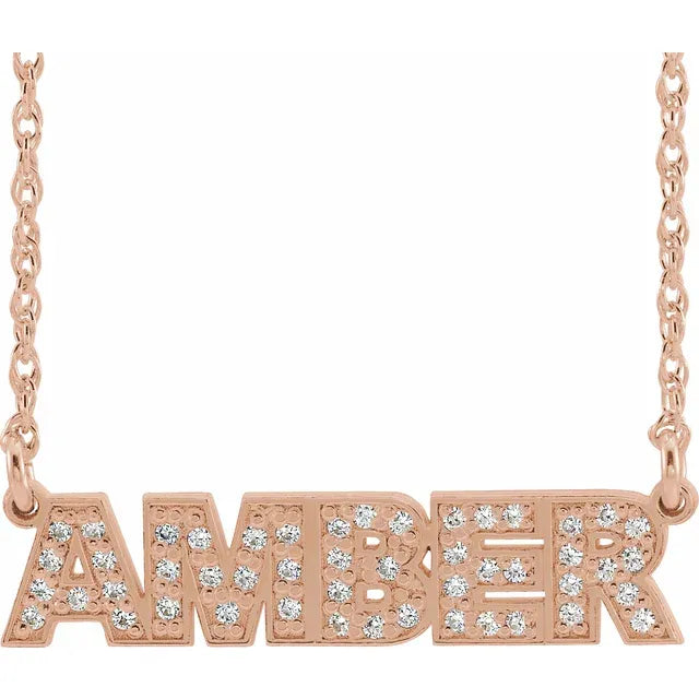 Diamond Accented Block Nameplate Necklace (EMAIL TO ORDER)