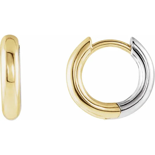 Reversible White and Yellow Gold Huggie Hoops