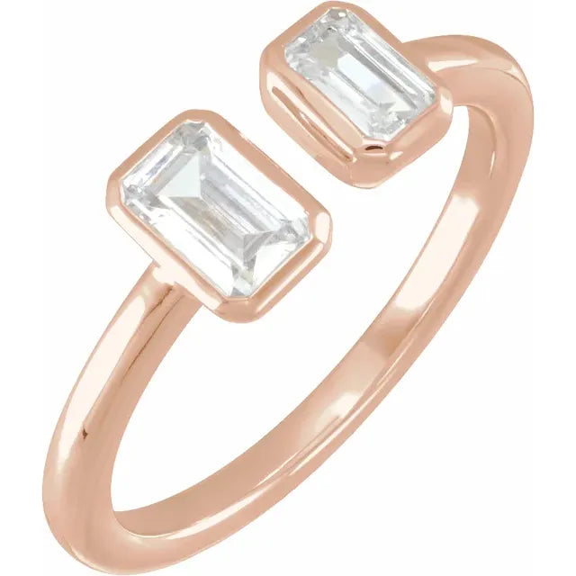 Emerald Cut 2 Stone Open Ring