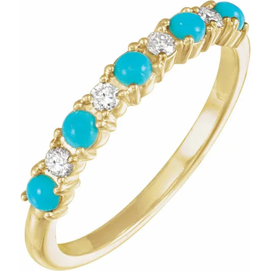 Natural Turquoise Cabochon & Natural Diamond Ring