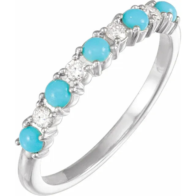 Natural Turquoise Cabochon & Natural Diamond Ring