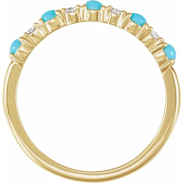 Natural Turquoise Cabochon & Natural Diamond Ring