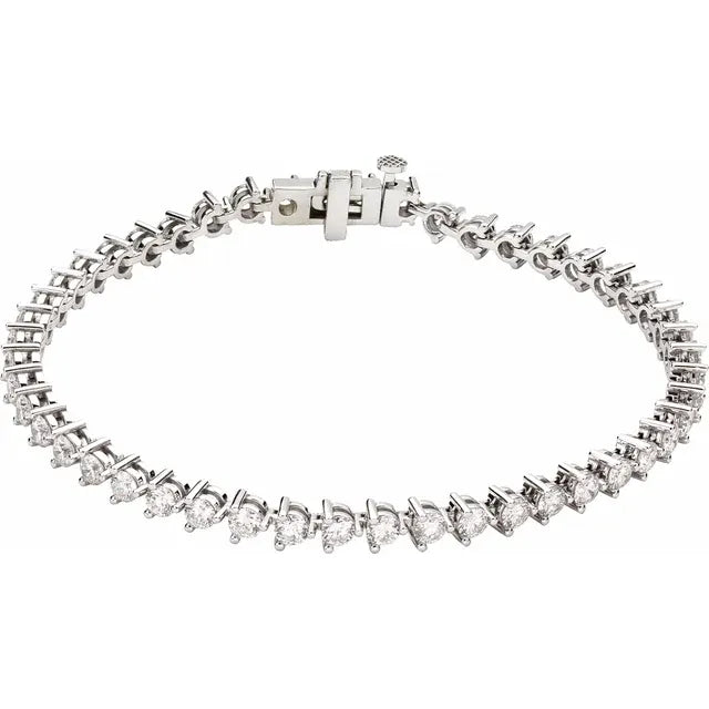 3mm - 4.75ct 3 Prong Natural Diamond Tennis Bracelet