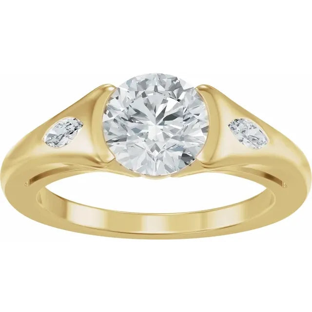 Semi Bezel Round Diamond Engagement Ring