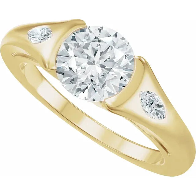 Semi Bezel Round Diamond Engagement Ring