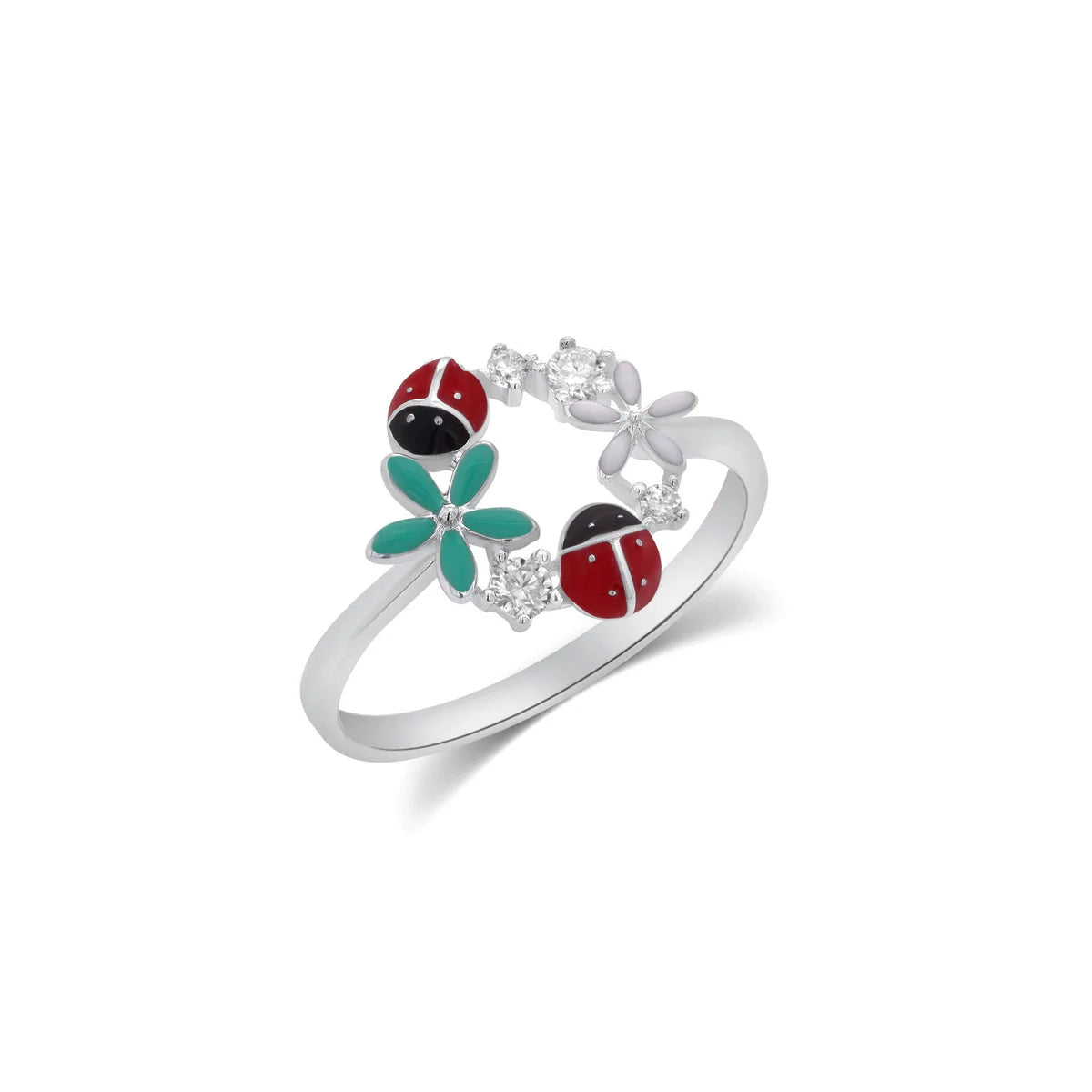 Sterling silver Moissanite lady bug ring