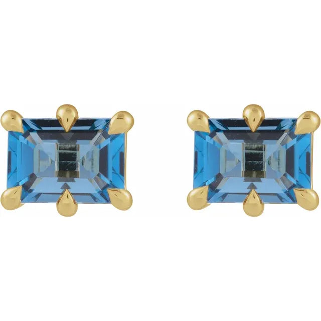 Claw Prong Emerald Cut Stud Earrings