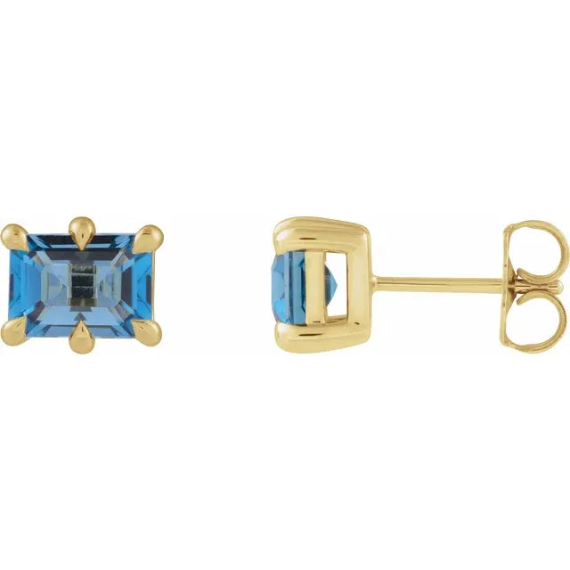 Claw Prong Emerald Cut Stud Earrings