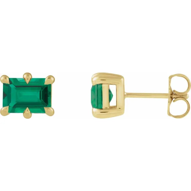 Claw Prong Emerald Cut Stud Earrings