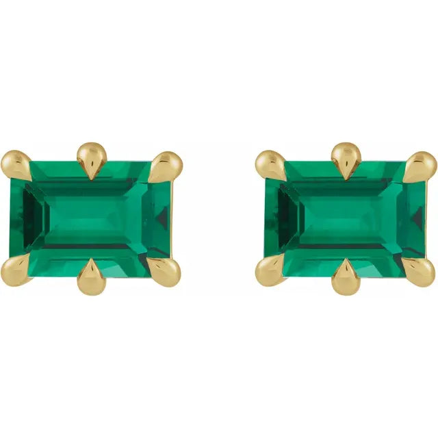 Claw Prong Emerald Cut Stud Earrings