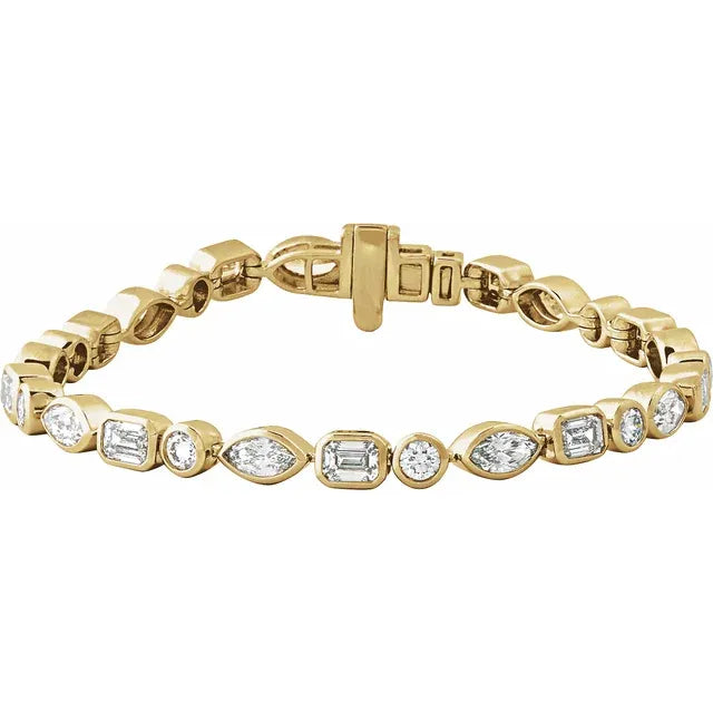 Multi Shaped Diamond Bezel Set Tennis Bracelet 7+ct