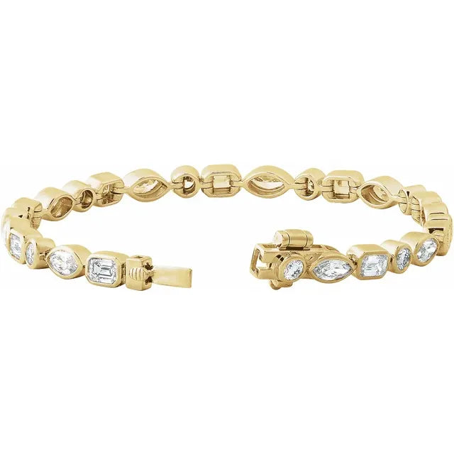 Multi Shaped Diamond Bezel Set Tennis Bracelet 7+ct
