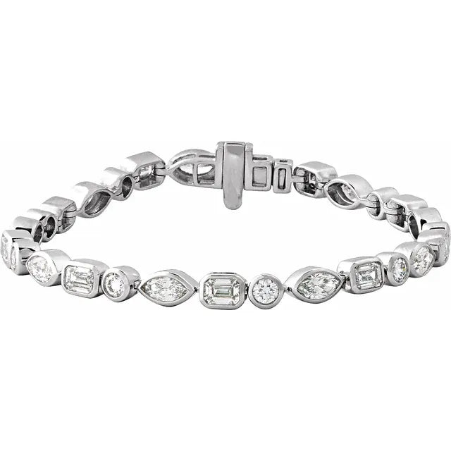 Multi Shaped Diamond Bezel Set Tennis Bracelet 7+ct