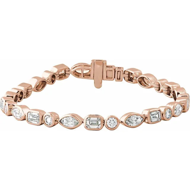 Multi Shaped Diamond Bezel Set Tennis Bracelet 7+ct