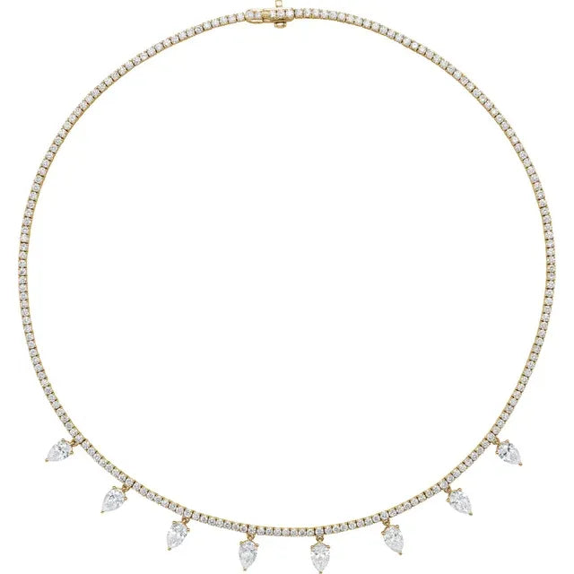 Lab Diamond Tennis Necklace with Pear-shaped Diamond Dangles