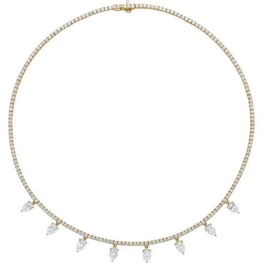 Lab Diamond Tennis Necklace with Pear-shaped Diamond Dangles