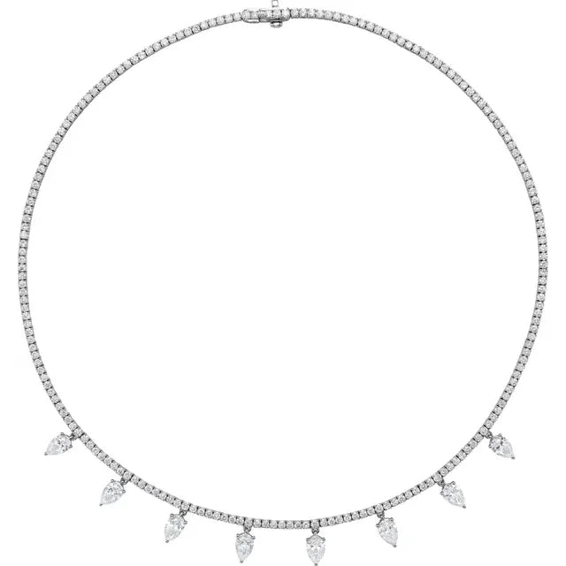 Lab Diamond Tennis Necklace with Pear-shaped Diamond Dangles