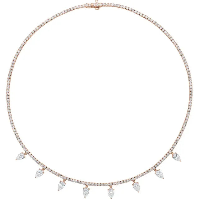 Lab Diamond Tennis Necklace with Pear-shaped Diamond Dangles