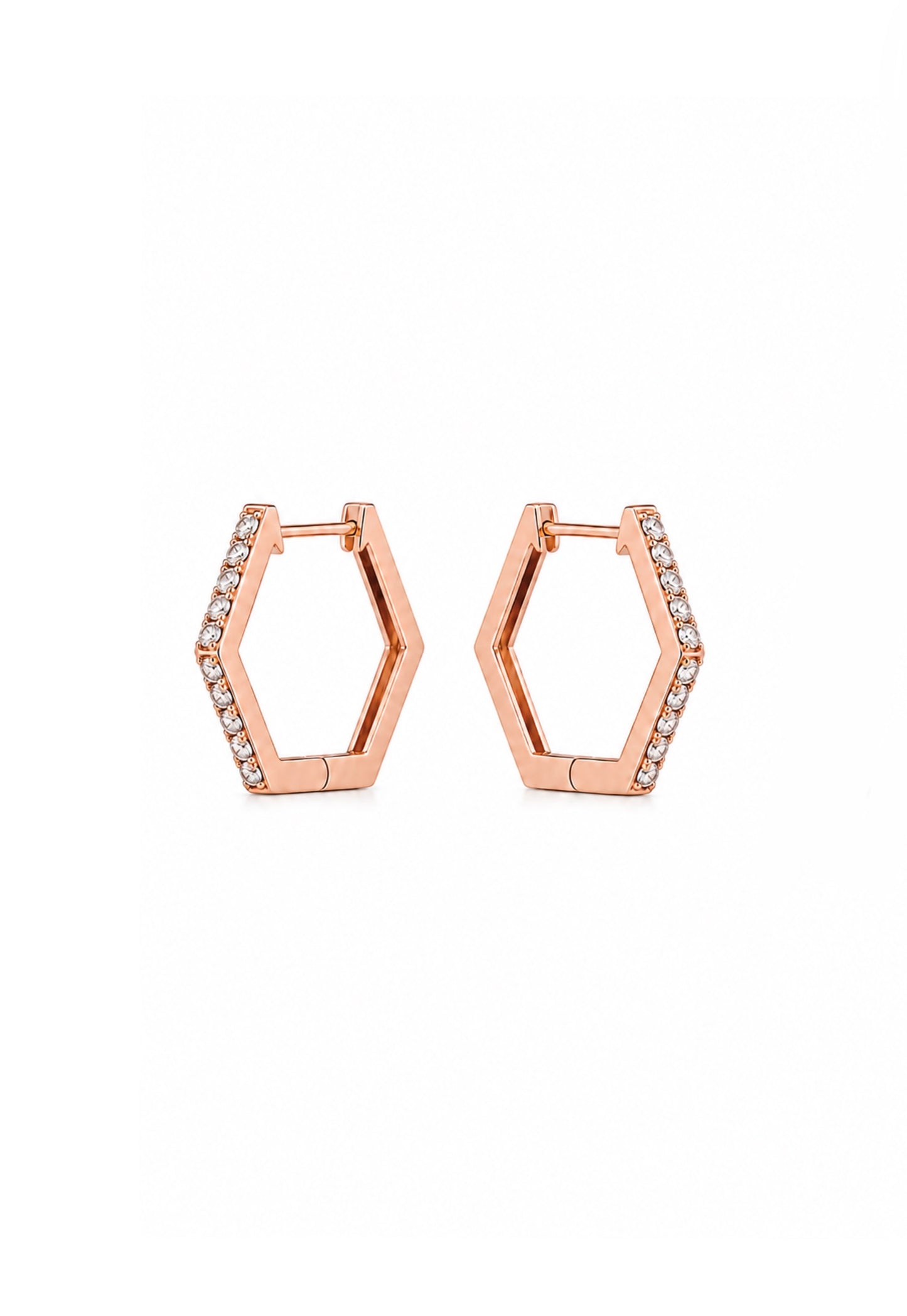 Hexagon Diamond Huggie Hoops