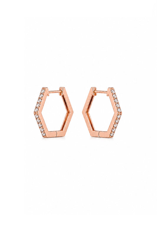 Hexagon Diamond Huggie Hoops