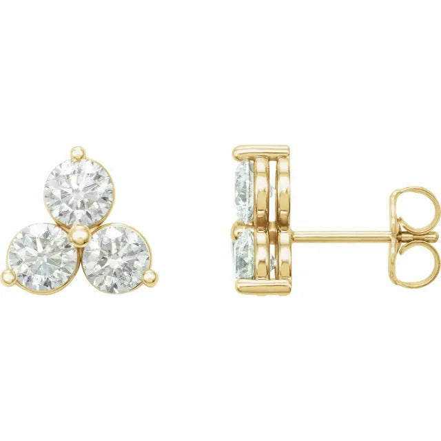 3 stone Cluster Stud Earrings