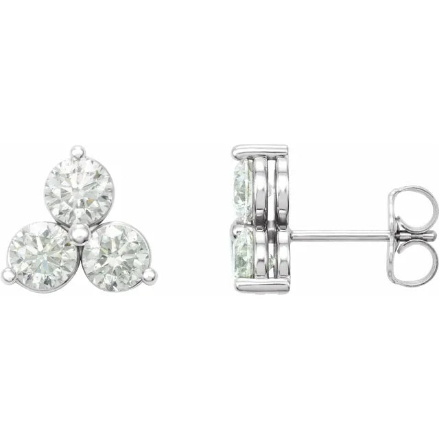 3 stone Cluster Stud Earrings
