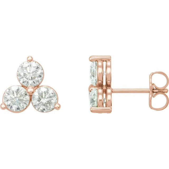3 stone Cluster Stud Earrings