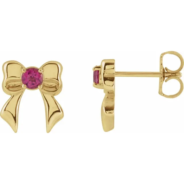 Pink Tourmaline Bow Stud Earrings