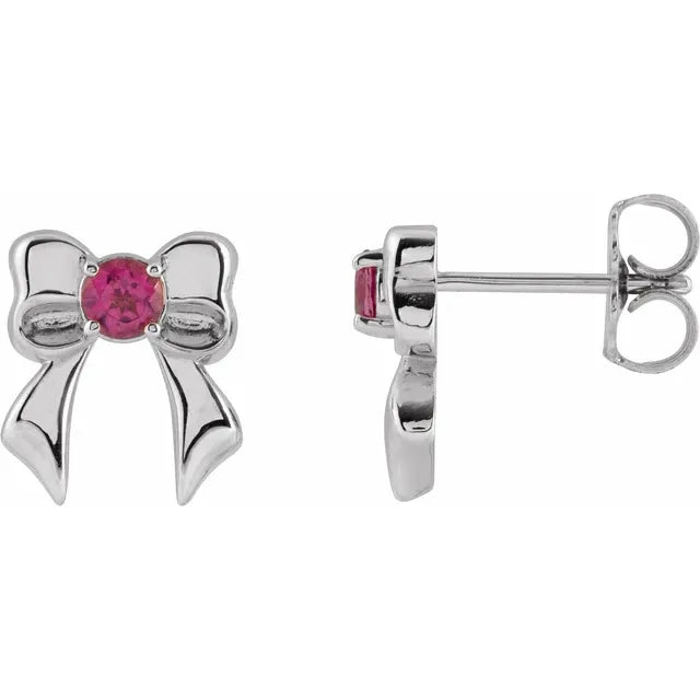 Pink Tourmaline Bow Stud Earrings