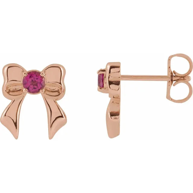 Pink Tourmaline Bow Stud Earrings