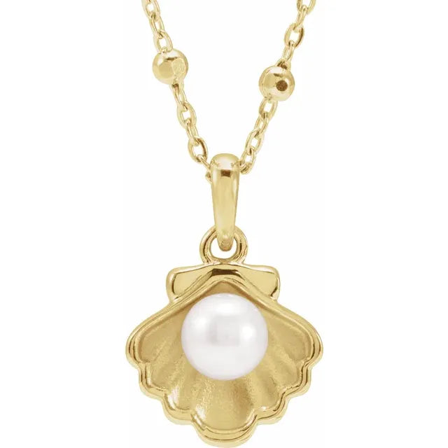 Sea Shell Fresh Water Pearl Necklace and Charm