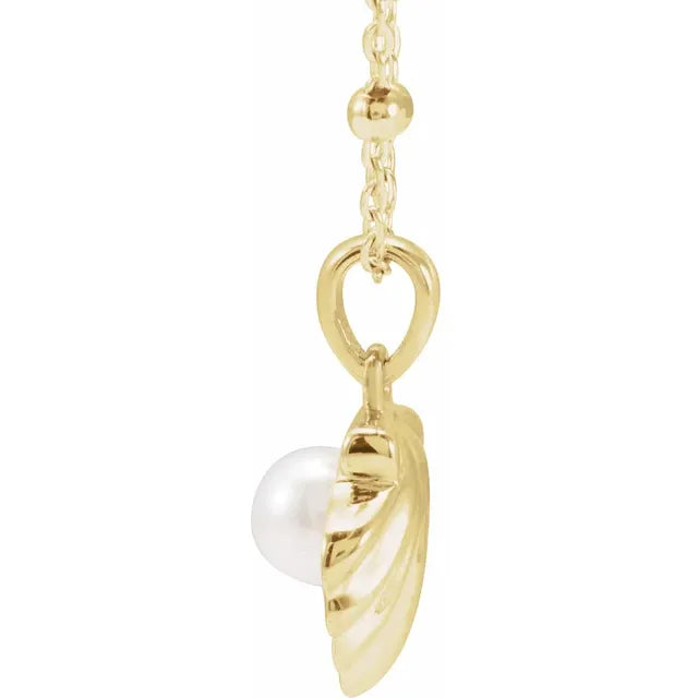 Sea Shell Fresh Water Pearl Necklace and Charm