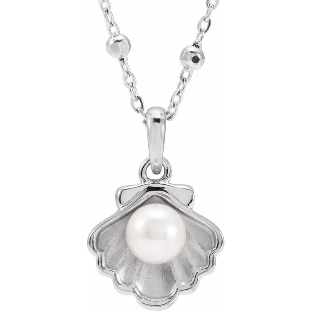 Sea Shell Fresh Water Pearl Necklace and Charm