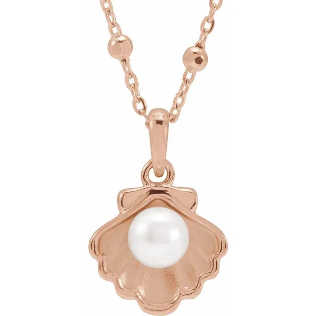 Sea Shell Fresh Water Pearl Necklace and Charm