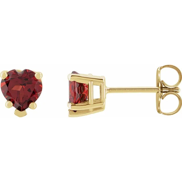 Natural Garnet Heart Stud Earrings