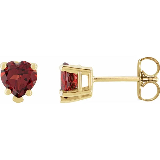 Natural Garnet Heart Stud Earrings