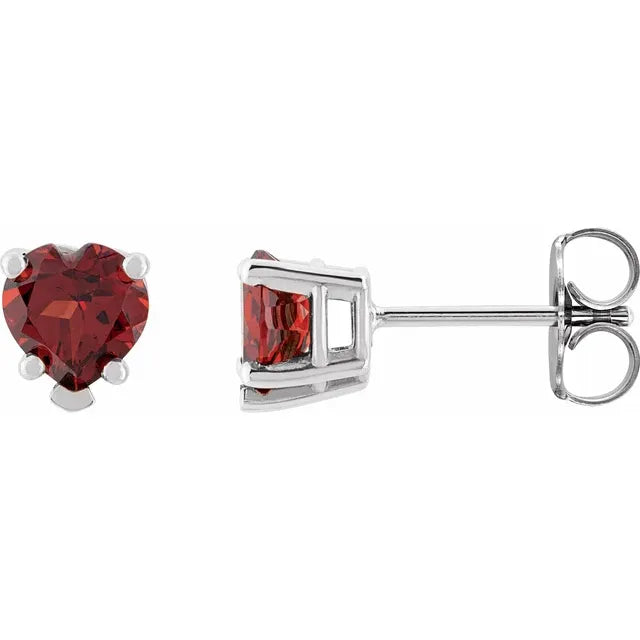 Natural Garnet Heart Stud Earrings