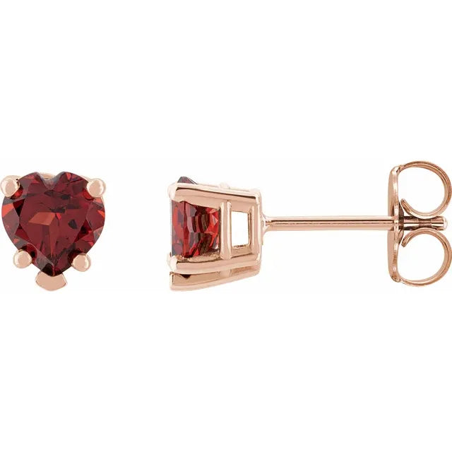 Natural Garnet Heart Stud Earrings