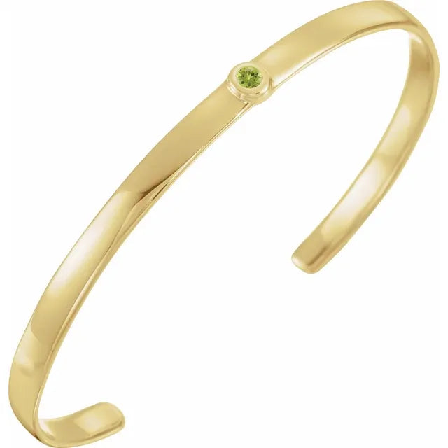 Bezel Set Solid Gold Cuff Bangle Bracelet With Natural Gemstone or Diamond