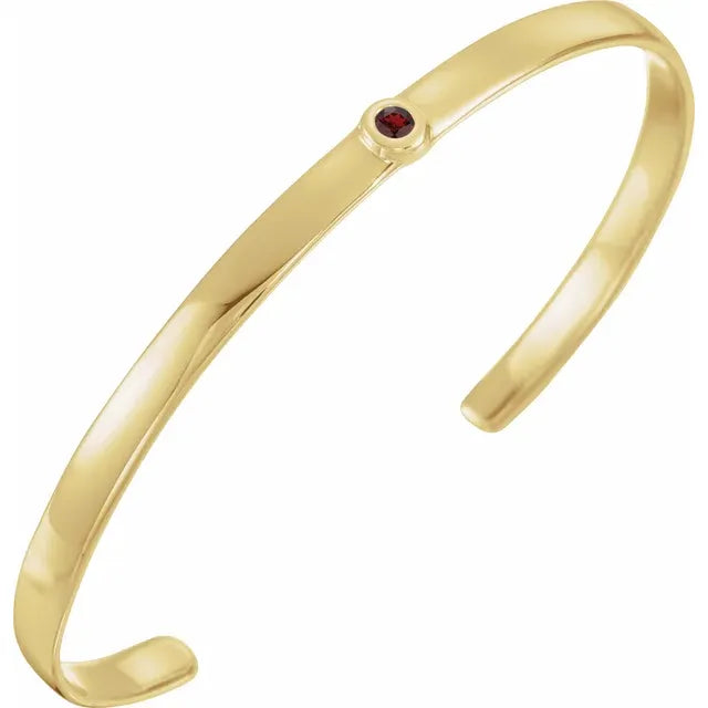Bezel Set Solid Gold Cuff Bangle Bracelet With Natural Gemstone or Diamond