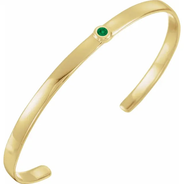 Bezel Set Solid Gold Cuff Bangle Bracelet With Natural Gemstone or Diamond