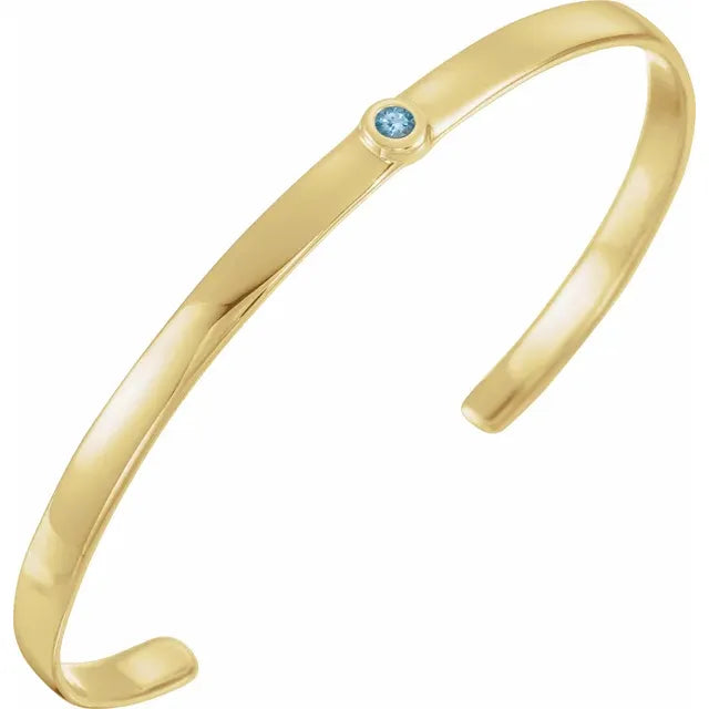 Bezel Set Solid Gold Cuff Bangle Bracelet With Natural Gemstone or Diamond