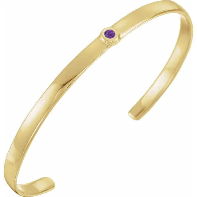 Bezel Set Solid Gold Cuff Bangle Bracelet With Natural Gemstone or Diamond