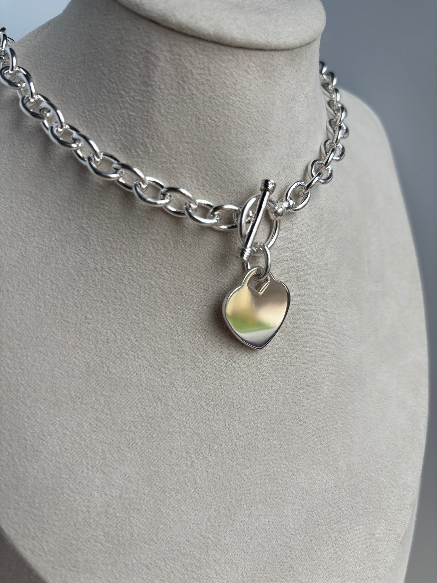 Stirling Silver Chunky Link Heart Necklace