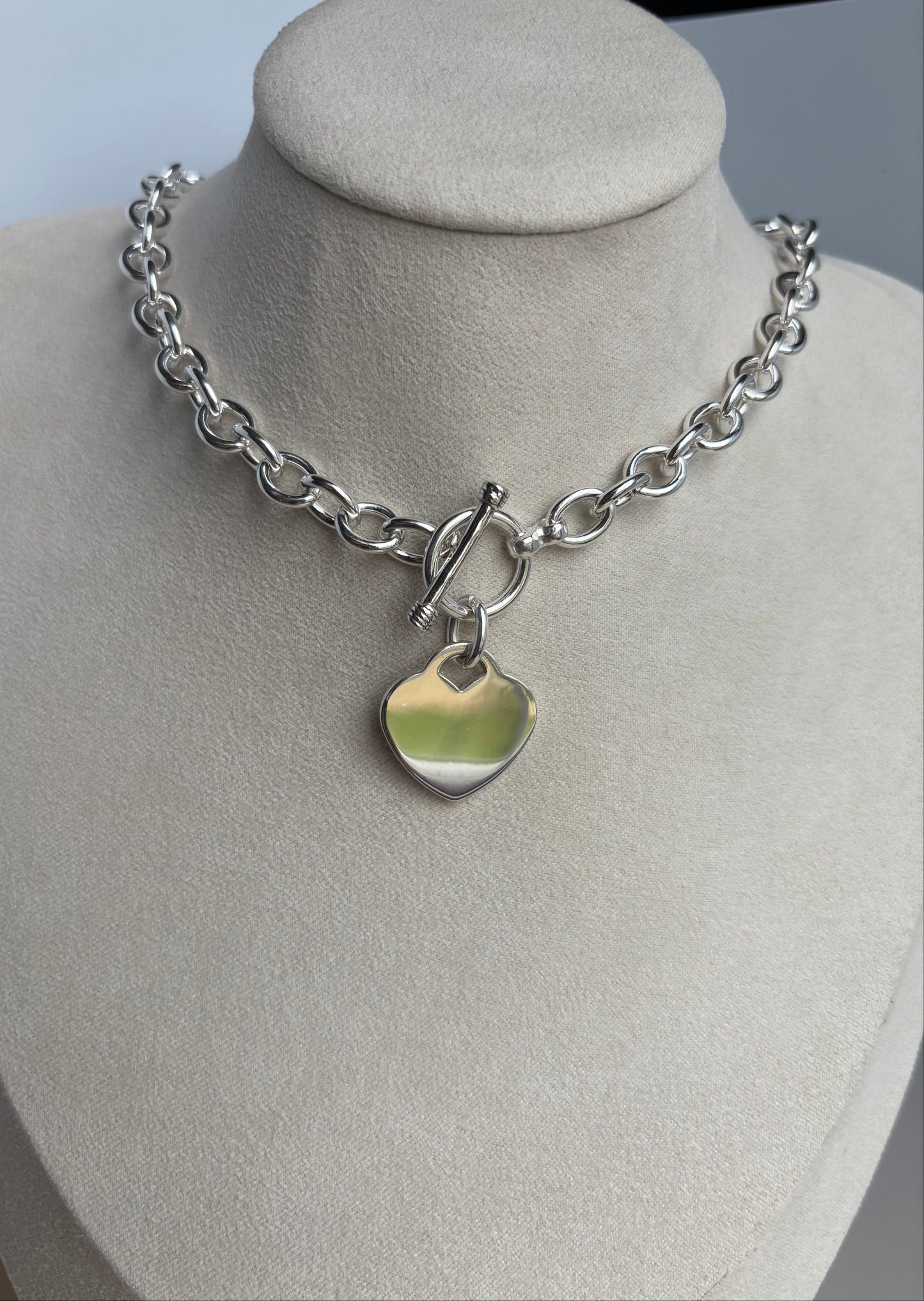 Stirling Silver Chunky Link Heart Necklace