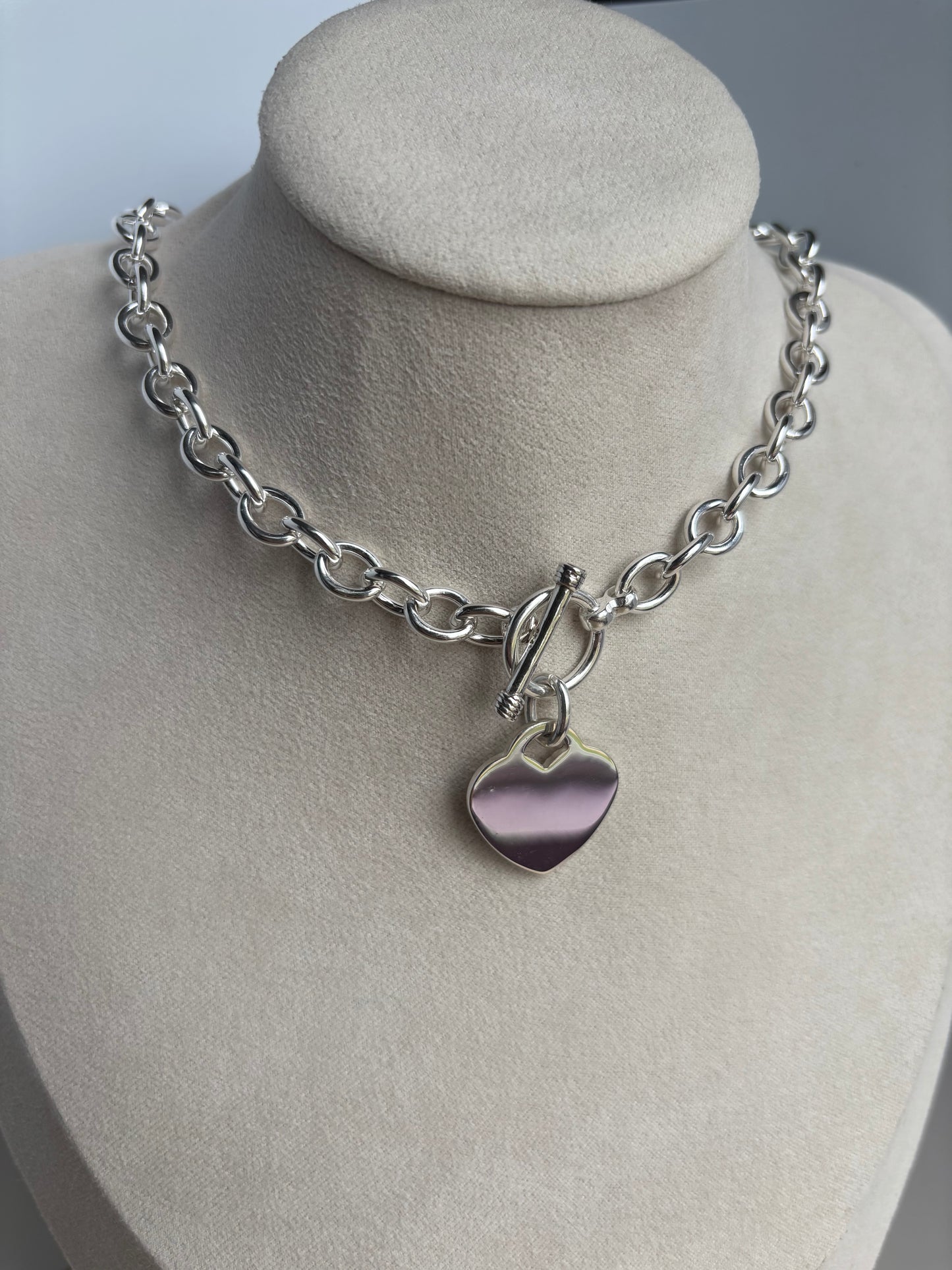 Stirling Silver Chunky Link Heart Necklace