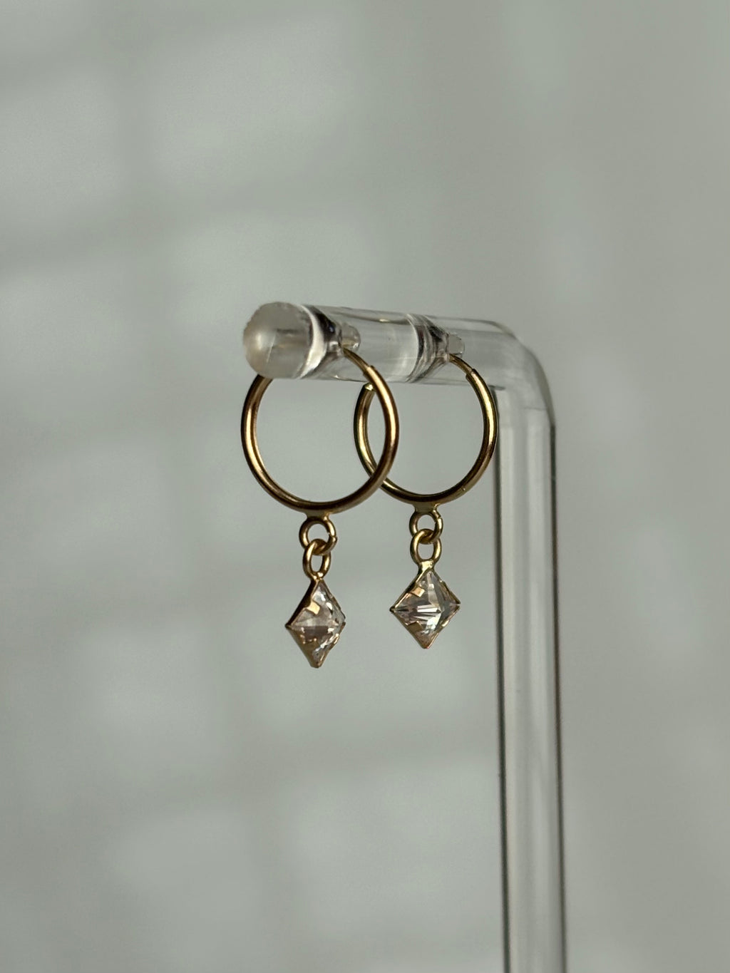 Gold Bezeled Princess Dangle Earrings