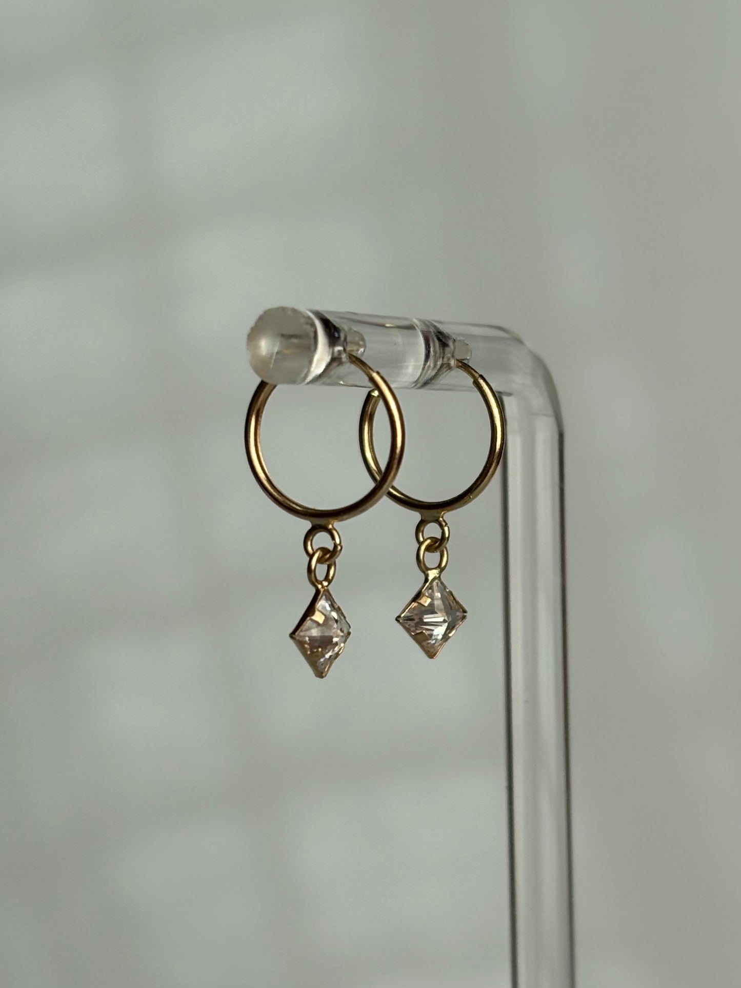 Gold Bezeled Princess Dangle Earrings
